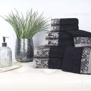 Black and discount white floral towels